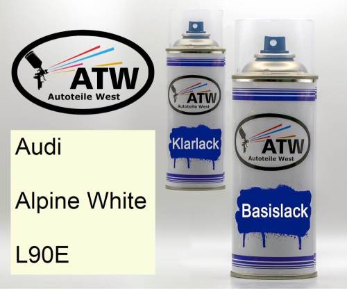 Audi, Alpine White, L90E: 400ml Sprühdose + 400ml Klarlack - Set, von ATW Autoteile West.